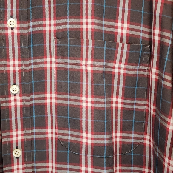 Burberry Mens Button Up Shirt Long Sleeve Plaid Preppy Office Brown Red Size XL - Picture 3 of 7
